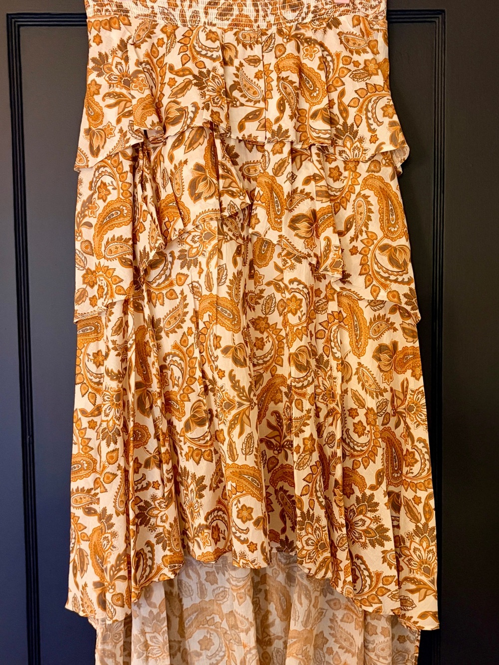Maje Cream and Mustard Paisley High-Low Tiered Skirt